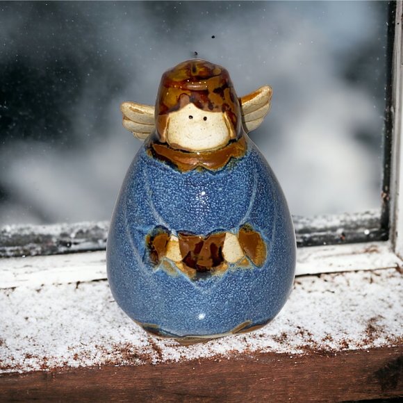 Studio Pottery Angel Glazed Blue Wings - Picture 1 of 7